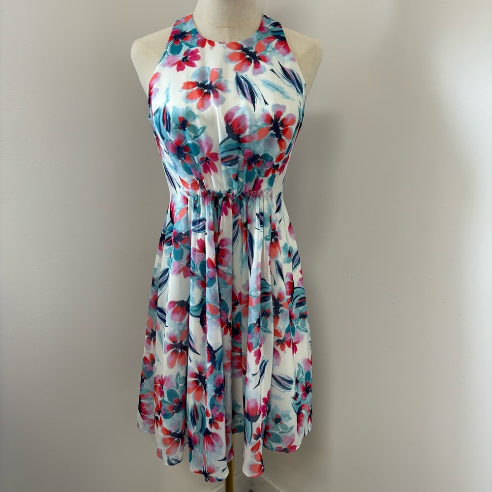 Chelsea28 Sleeveless White Floral Print Chiffon Fit & Flare Mini Dress